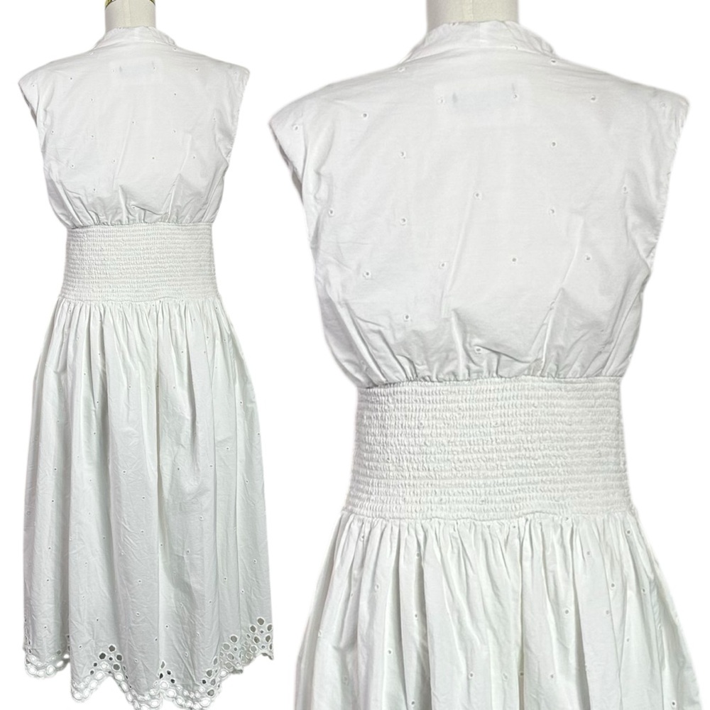 Anthropologie Maeve The Tommie Smocked Shirt Dress Eyelet Trim Zip Front Large - Picture 8 of 11